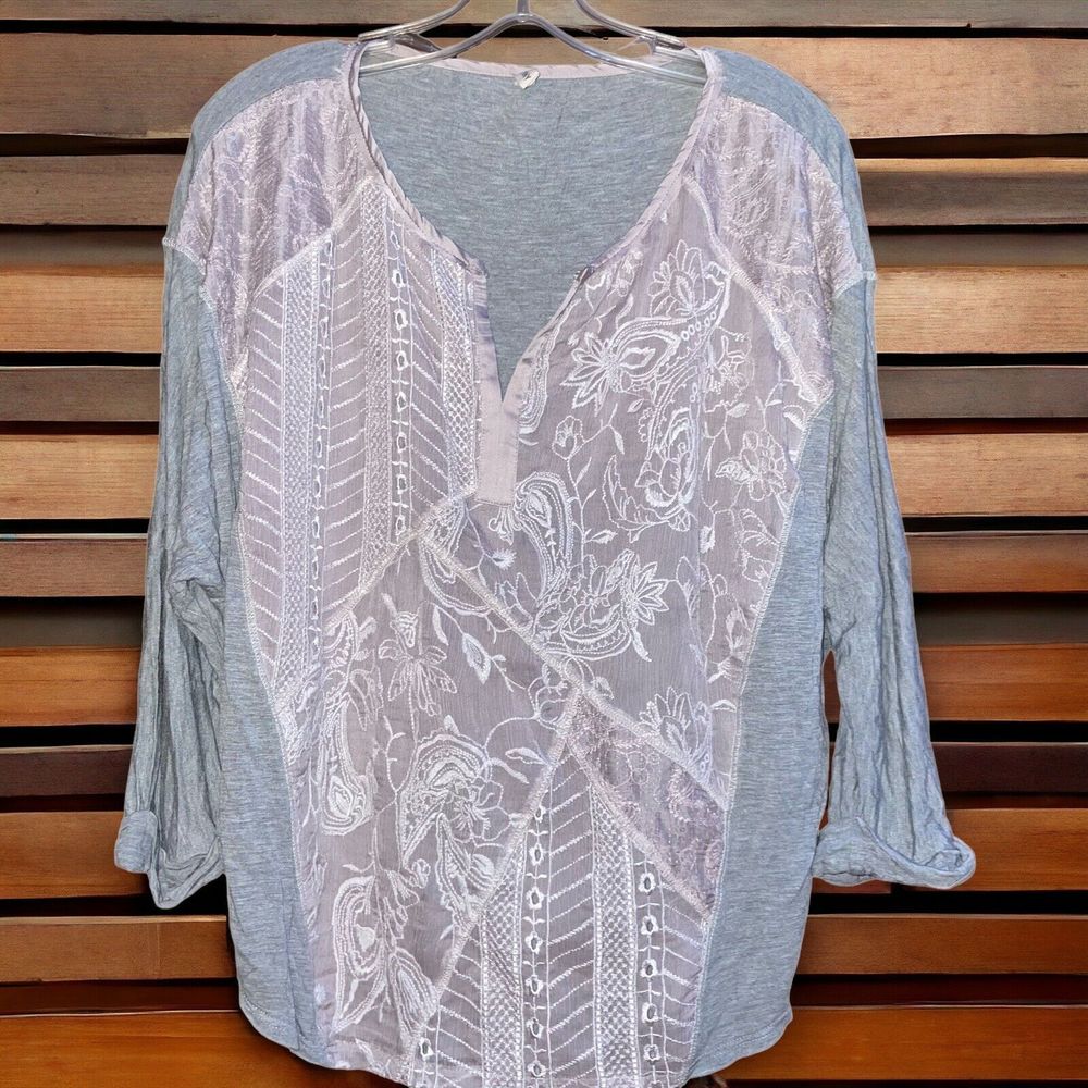 Anthropologie TINY M Gray Heavily Embroidered Sequins Top
